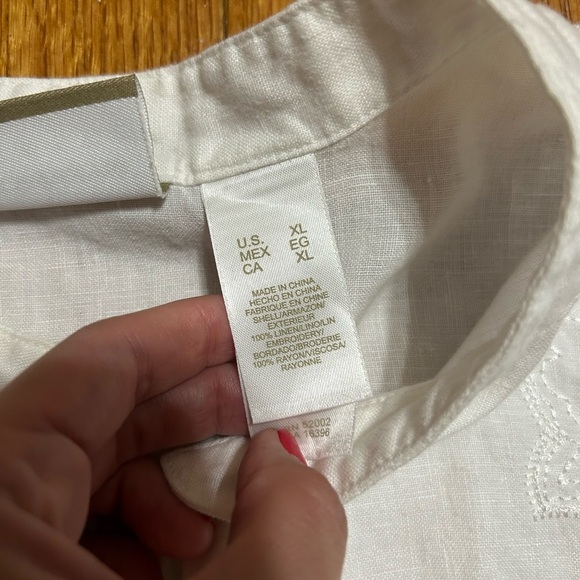 Liz Claiborne XL Linen Feminine Romantic Floral Embroidered Floral White Shirt - Picture 8 of 11